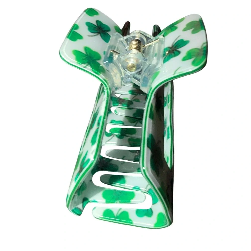 Shamrock Hair‎ Claw Clip Women One Size White Green Excellent Clover Shamrock